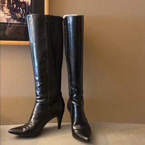 Calvin Klein Black Leather Over-the-Knee Pointed-Toe Boots